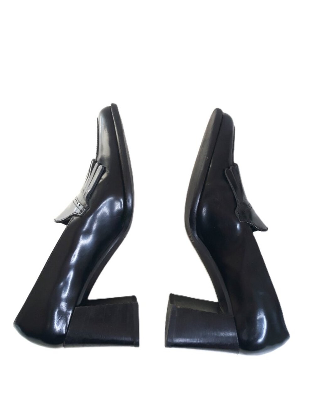 Coach Black Patent Leather Kiltie Heeled Loafer 7.5B Preppy Academia Minimalist - Picture 6 of 11
